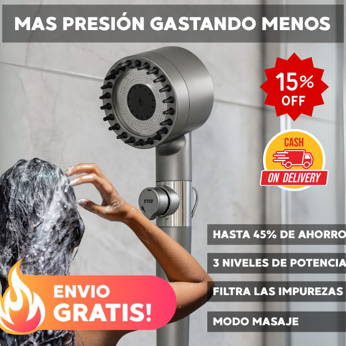 Cabezal de Ducha de Alta Presión con Tecnología de Masaje 5 en 1